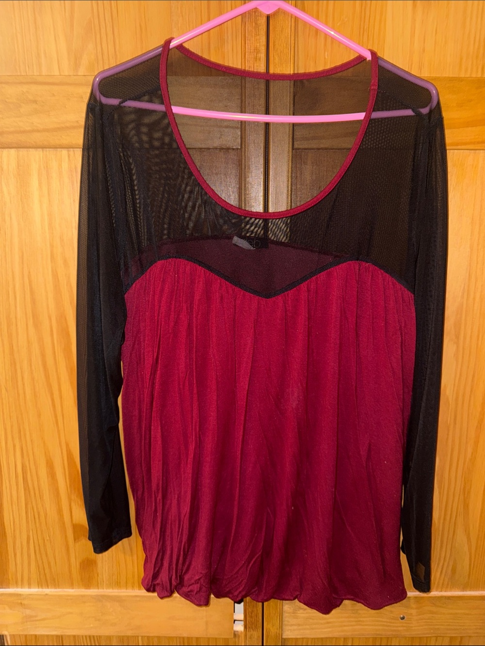 Deb Burgundy and Black Mesh Panel Long Sleeve Top